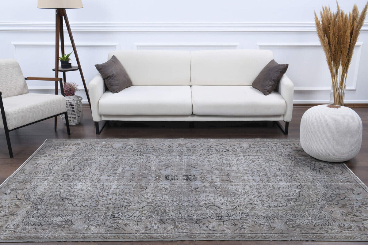 El yapımı vintage halı 178x277 cm oryantal desenli yün - yakın çekim doku detayı