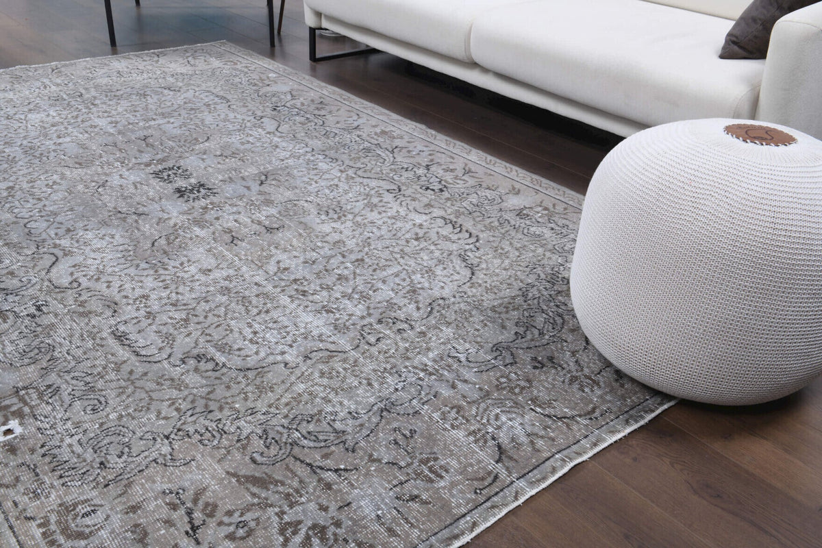 El yapımı vintage halı 178x277 cm oryantal desenli yün - kenar ve saçak detayı