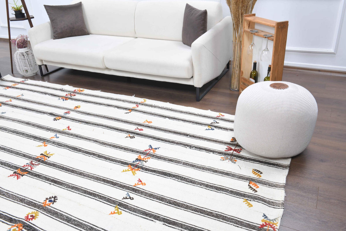 Vintage White Kilim Area Rug