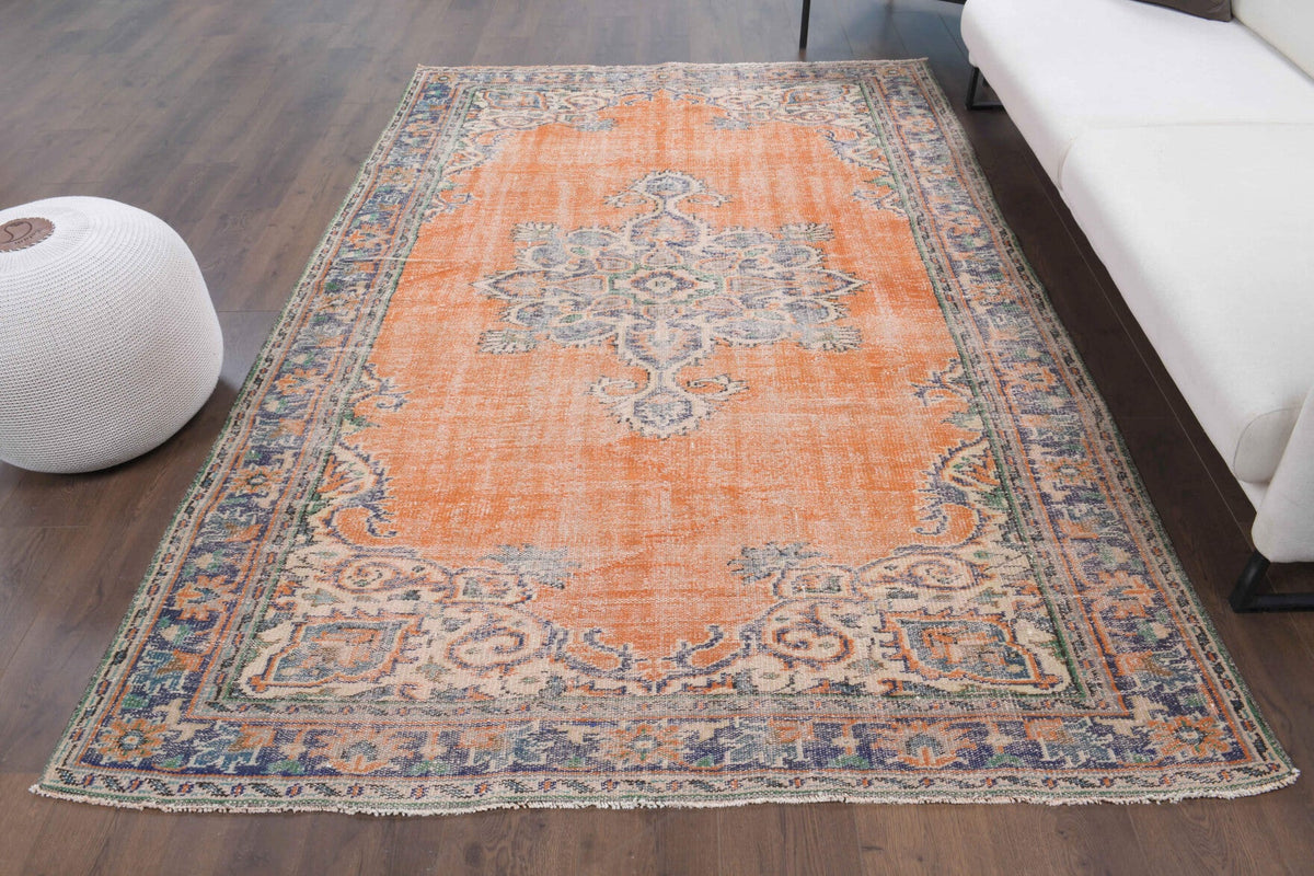 Orange Anatolian Oriental Vintage Area Rug