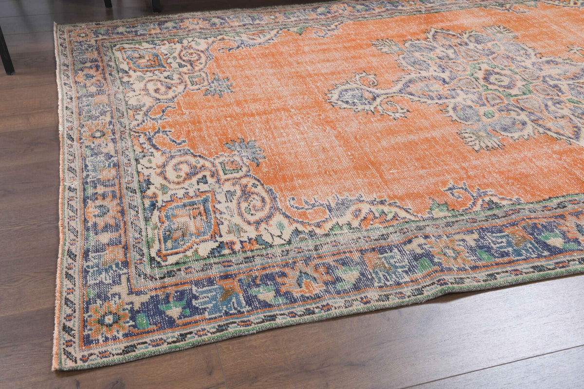 Orange Anatolian Oriental Vintage Area Rug