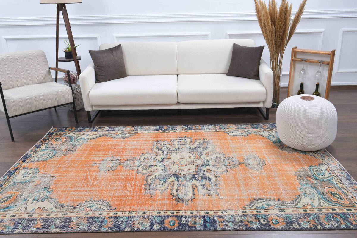 Vintage Orange Oushak Oriental Area Rug