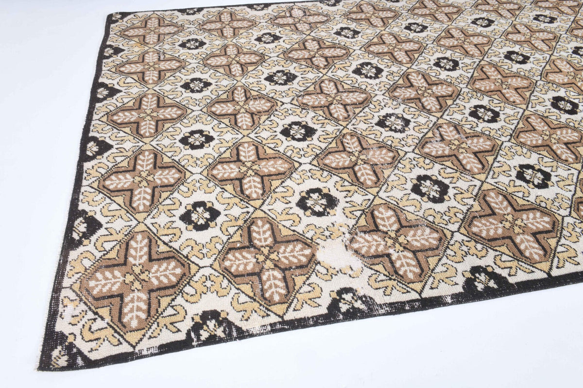 Hereke Ikat Pattern Vintage Area Rug