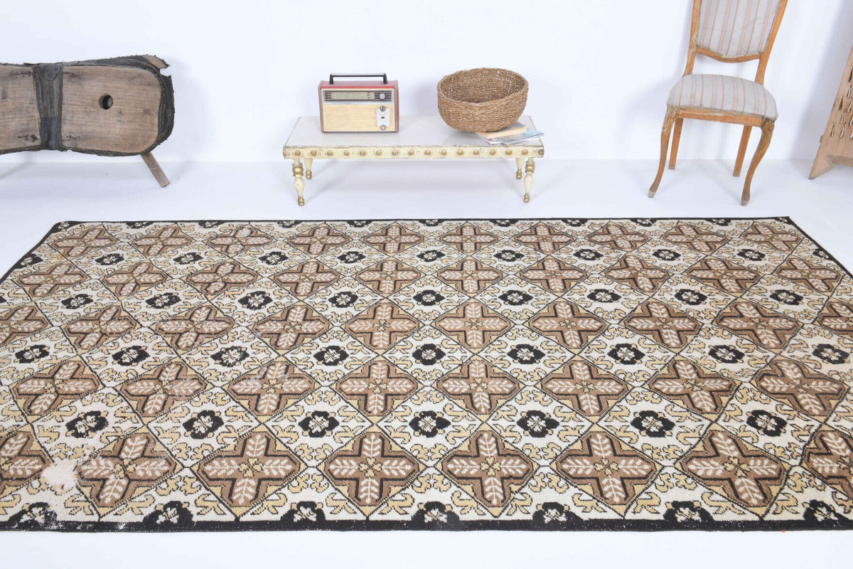Hereke Ikat Pattern Vintage Area Rug