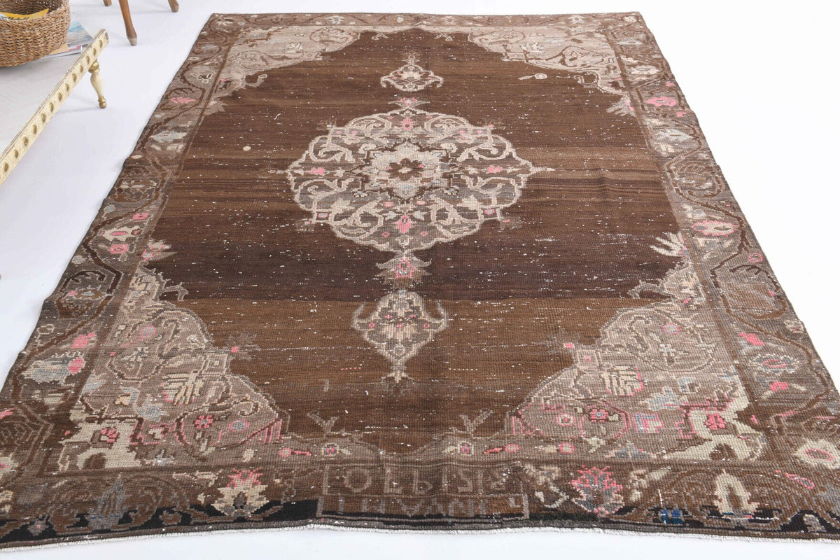 Brown Oushak Vintage Area Rug
