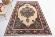 El yapımı vintage halı 140x239 cm oryantal desenli yün - detay görünümü