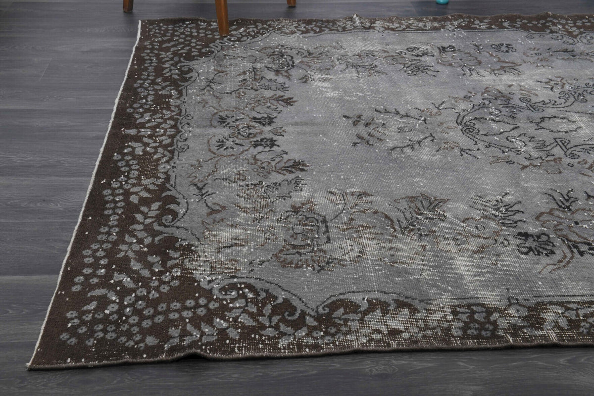 El yapımı vintage halı 188x300 cm oryantal desenli yün - kenar ve saçak detayı