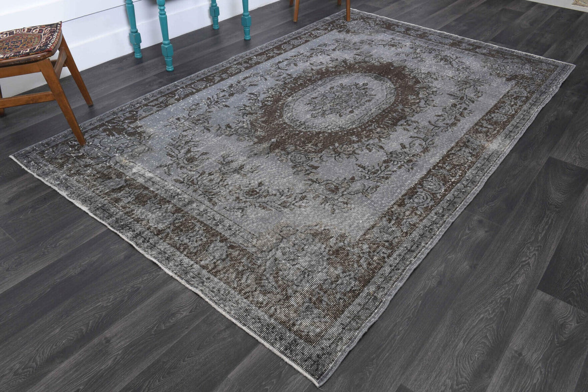 El yapımı vintage halı 183x290 cm oryantal desenli yün - yakın çekim doku detayı
