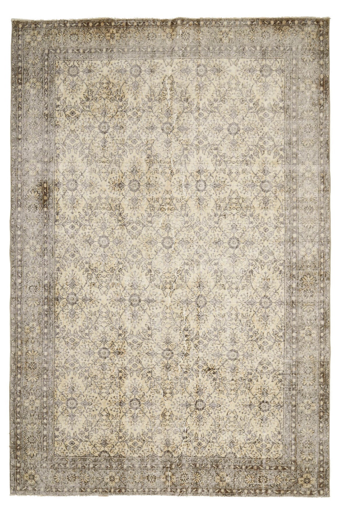 El yapımı vintage halı 211x310 cm çiçek desenli desenli yün - farklı açıdan görünüm