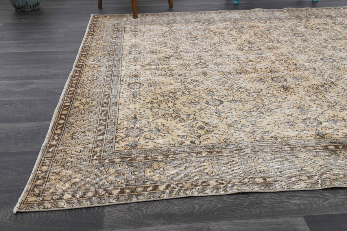 El yapımı vintage halı 211x310 cm çiçek desenli desenli yün - kenar ve saçak detayı
