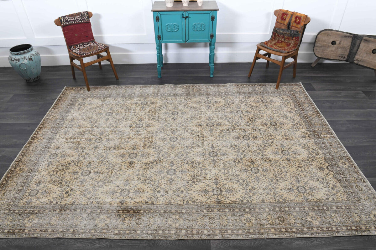 El yapımı vintage halı 211x310 cm çiçek desenli desenli yün - desen detayı