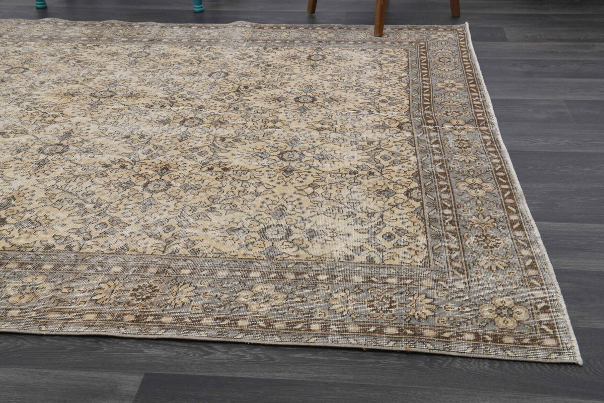 El yapımı vintage halı 211x310 cm çiçek desenli desenli yün - mekan görünümü