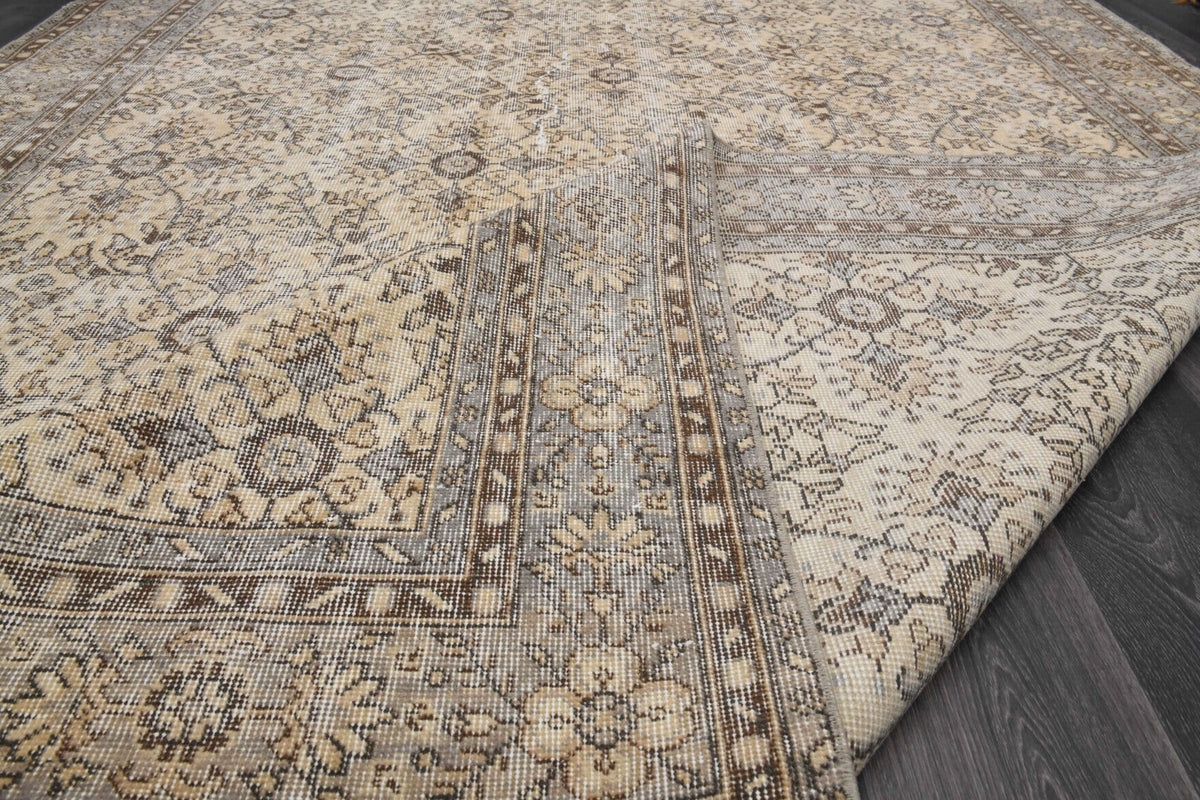 El yapımı vintage halı 211x310 cm çiçek desenli desenli yün - açık alan görünümü