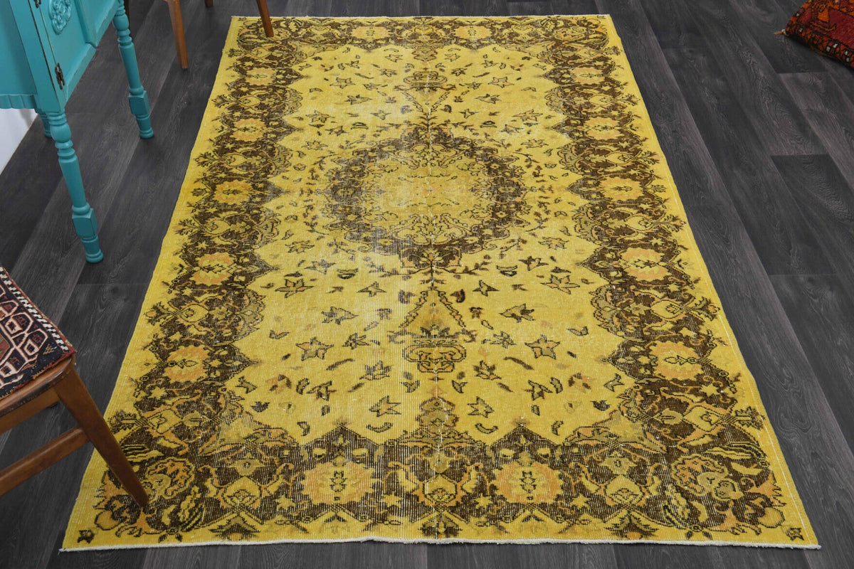 Vintage Anatolian Yellow Oriental Area Rug