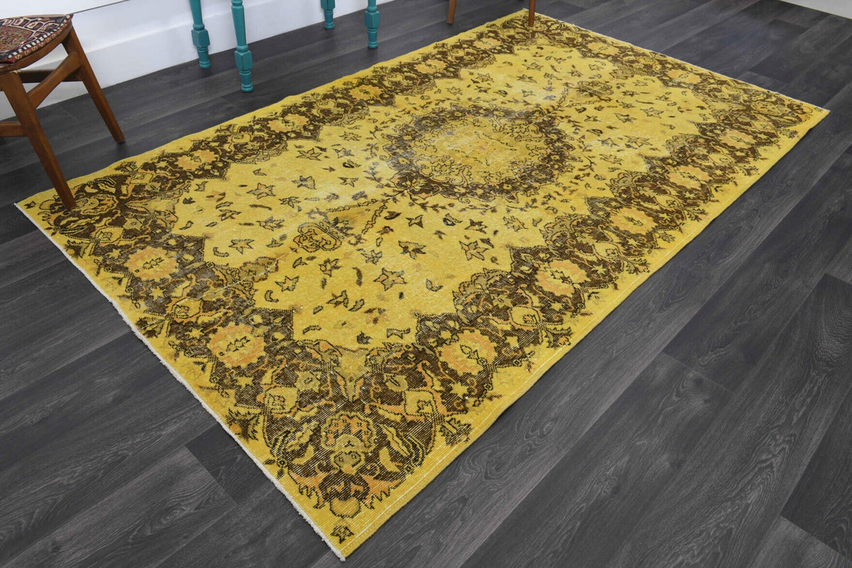Vintage Anatolian Yellow Oriental Area Rug