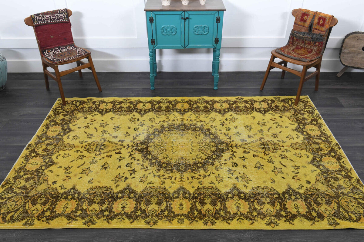 Vintage Anatolian Yellow Oriental Area Rug
