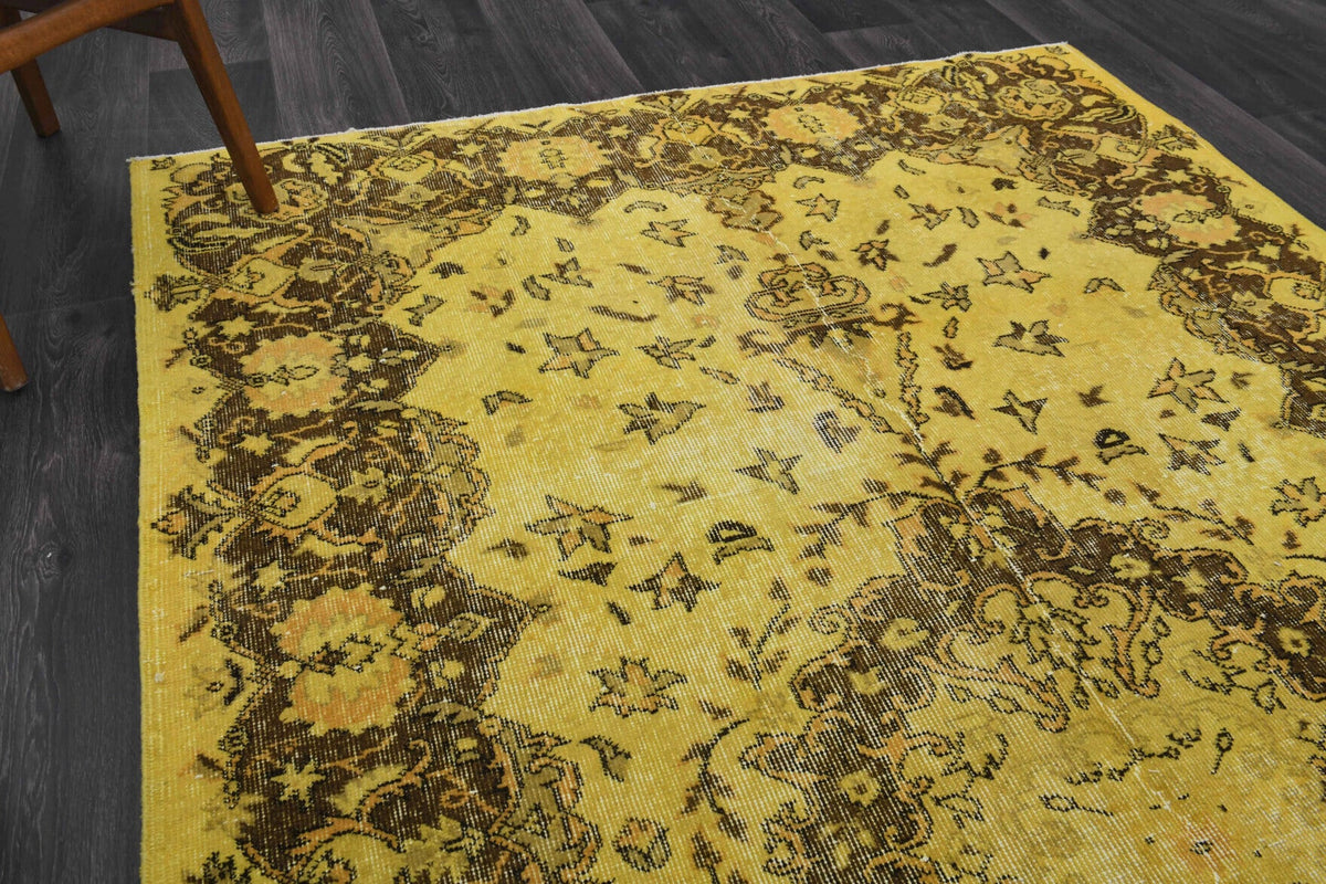 Vintage Anatolian Yellow Oriental Area Rug