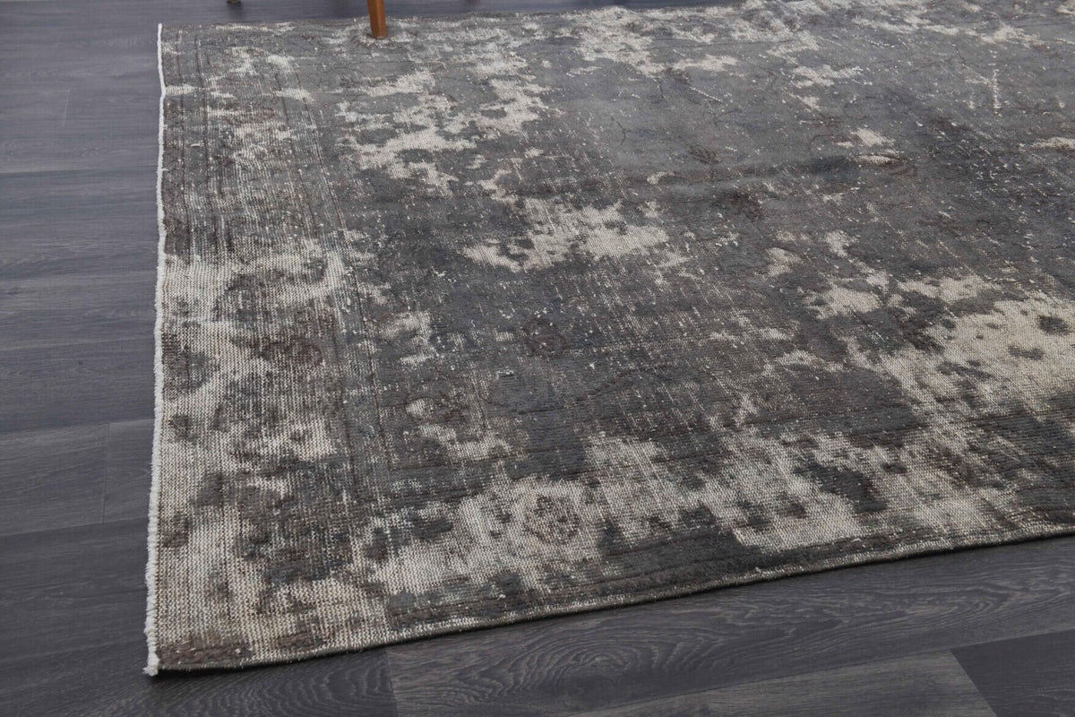 El yapımı vintage halı 183x305 cm soyut desenli yün - kenar ve saçak detayı