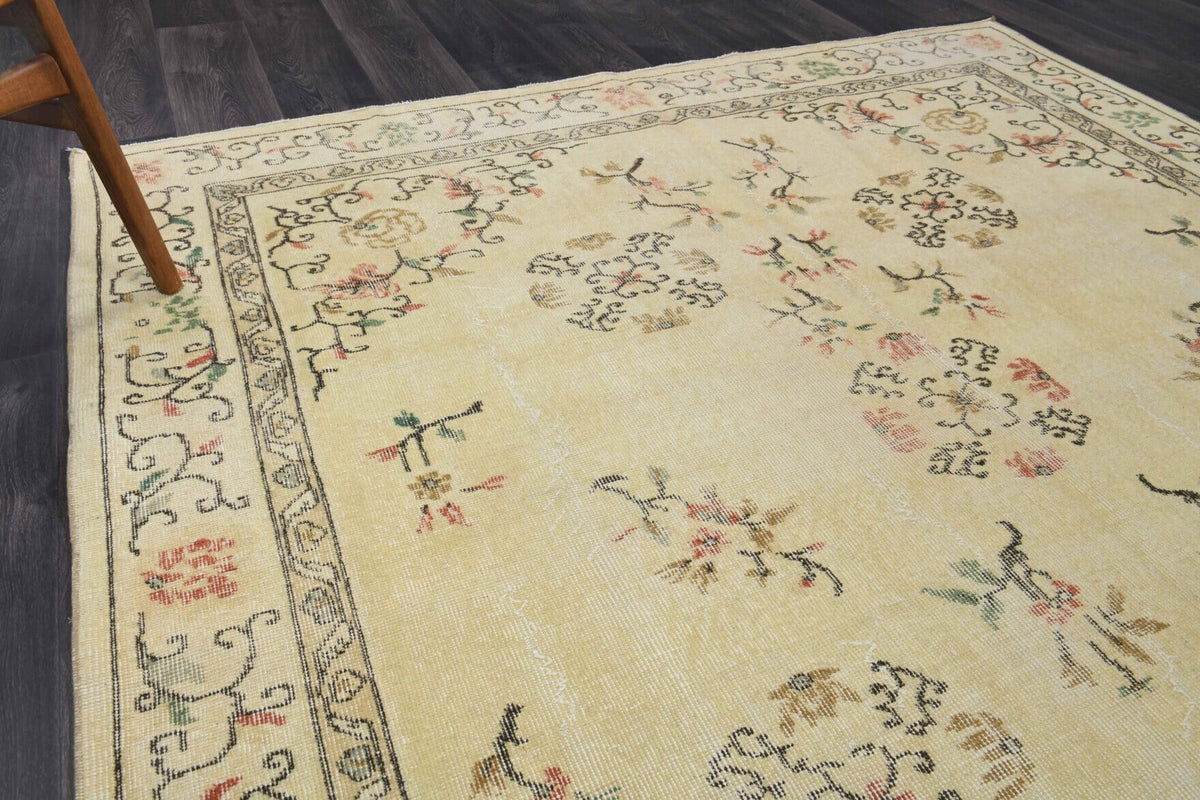 Beige Vintage Oushak Area Rug