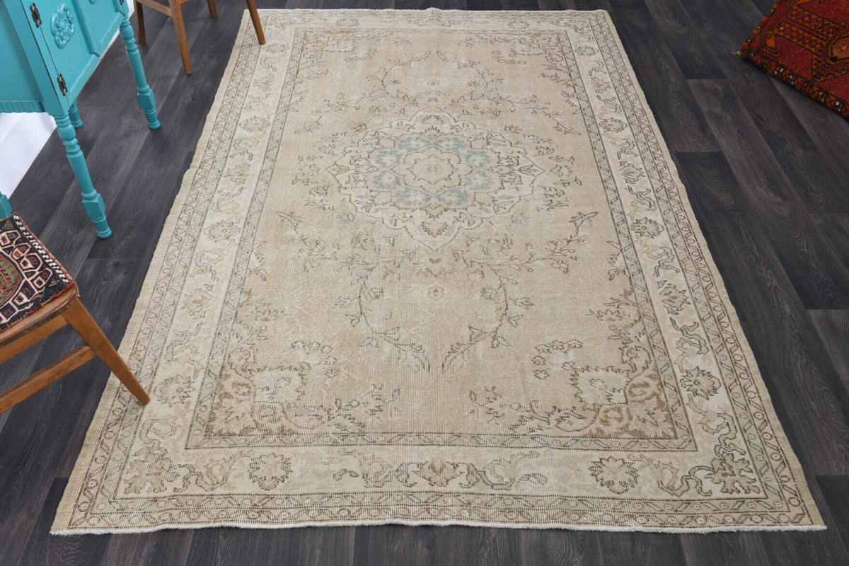El yapımı vintage halı 196x300 cm oryantal desenli yün - detay görünümü