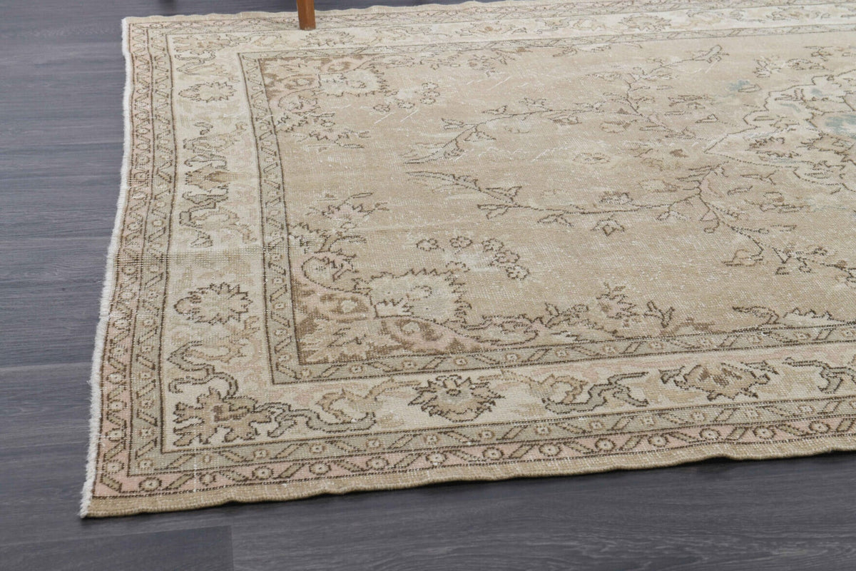 El yapımı vintage halı 196x300 cm oryantal desenli yün - kenar ve saçak detayı