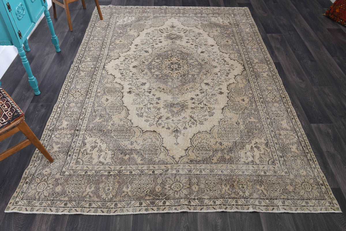 El yapımı vintage halı 211x300 cm oryantal desenli yün - detay görünümü