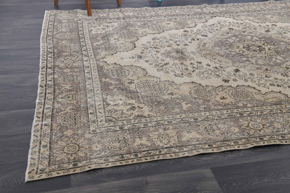 El yapımı vintage halı 211x300 cm oryantal desenli yün - yakın çekim doku detayı