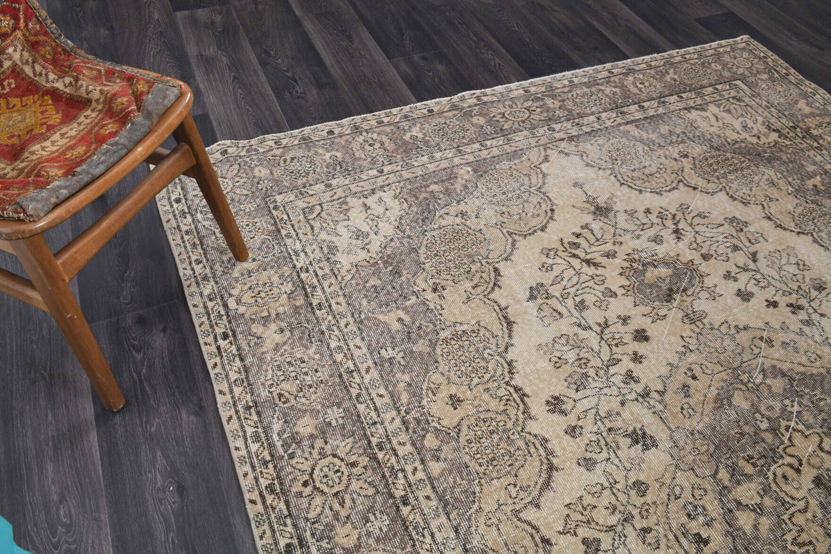 El yapımı vintage halı 211x300 cm oryantal desenli yün - üstten görünüm