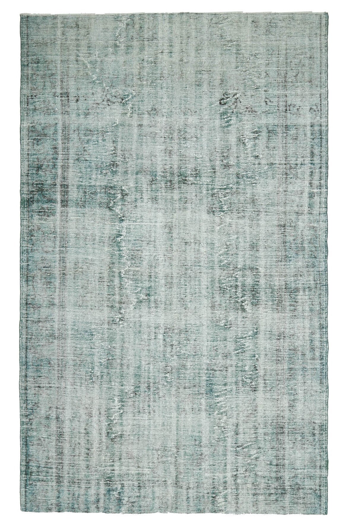 Distressed Vintage Green Oushak Rug