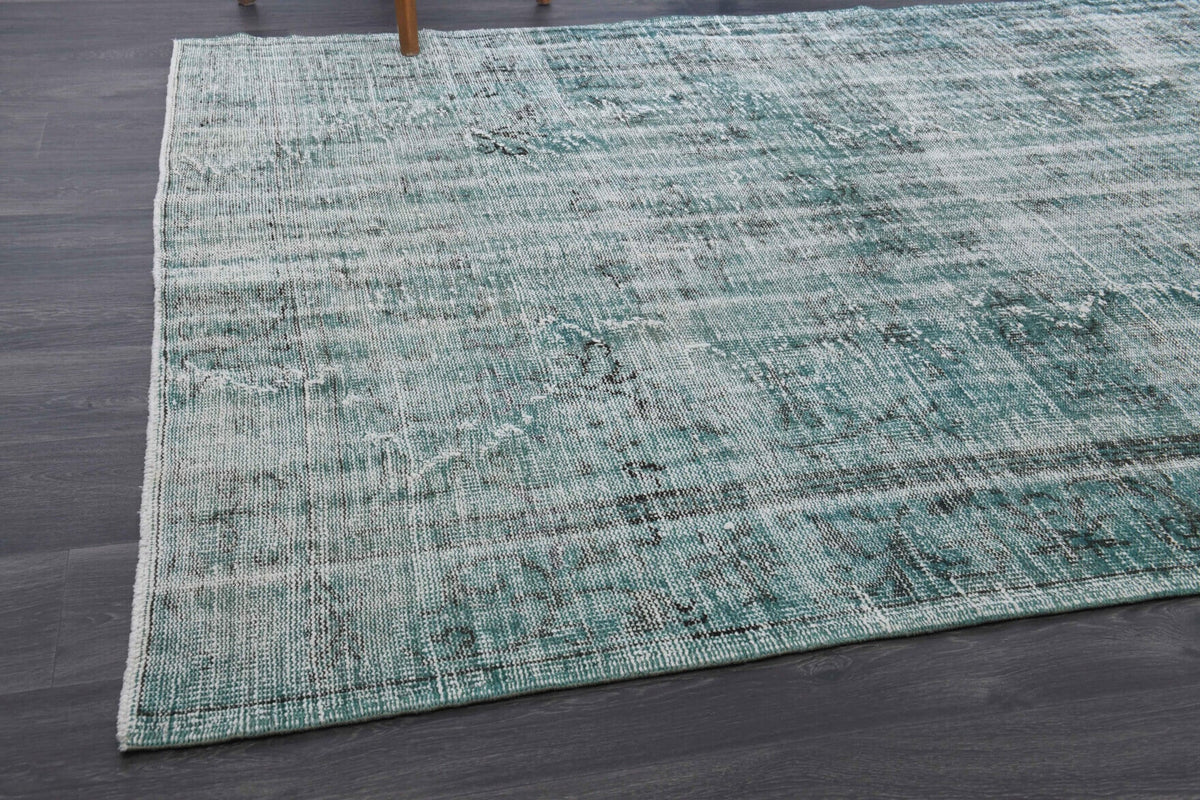 El yapımı vintage halı 185x307 cm soyut desenli yün - kenar ve saçak detayı