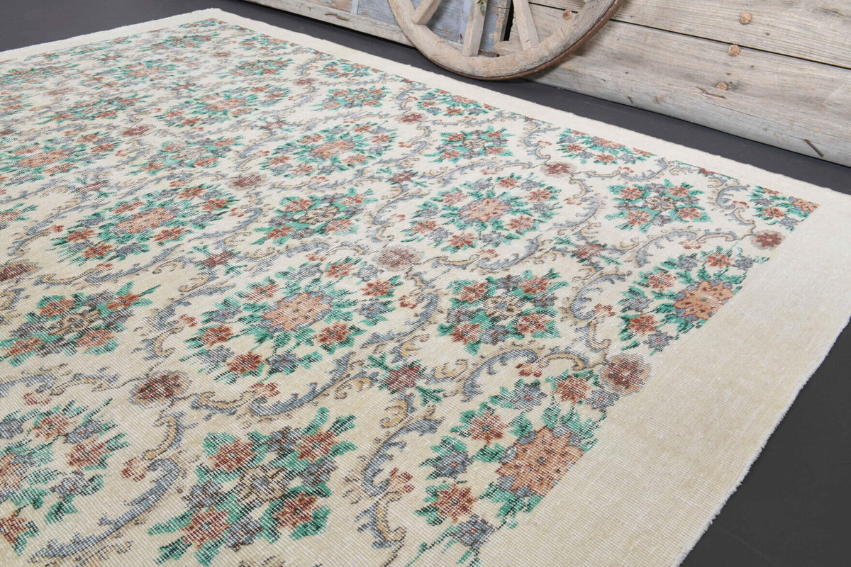 Allover Floral Hereke Vintage Rug