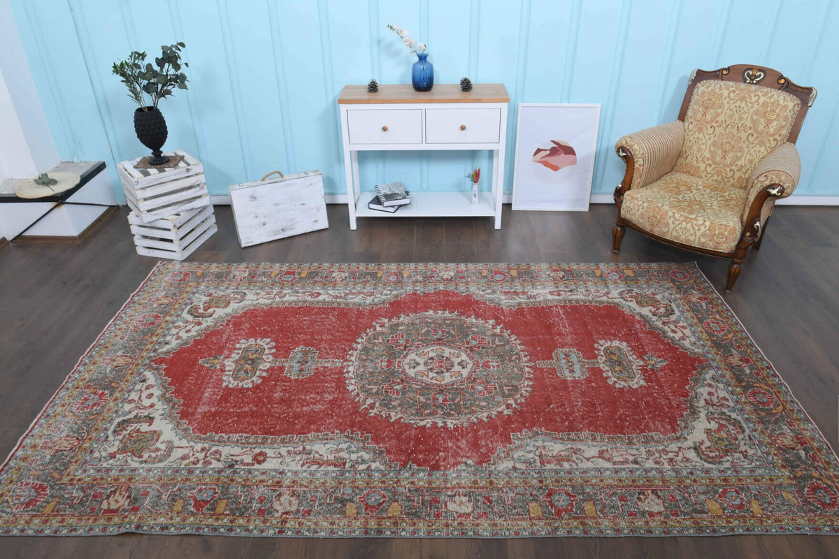 1960s- Red Colored - Medallion - Anatolian Vintage Rug