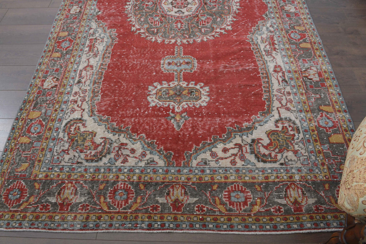 1960s- Red Colored - Medallion - Anatolian Vintage Rug
