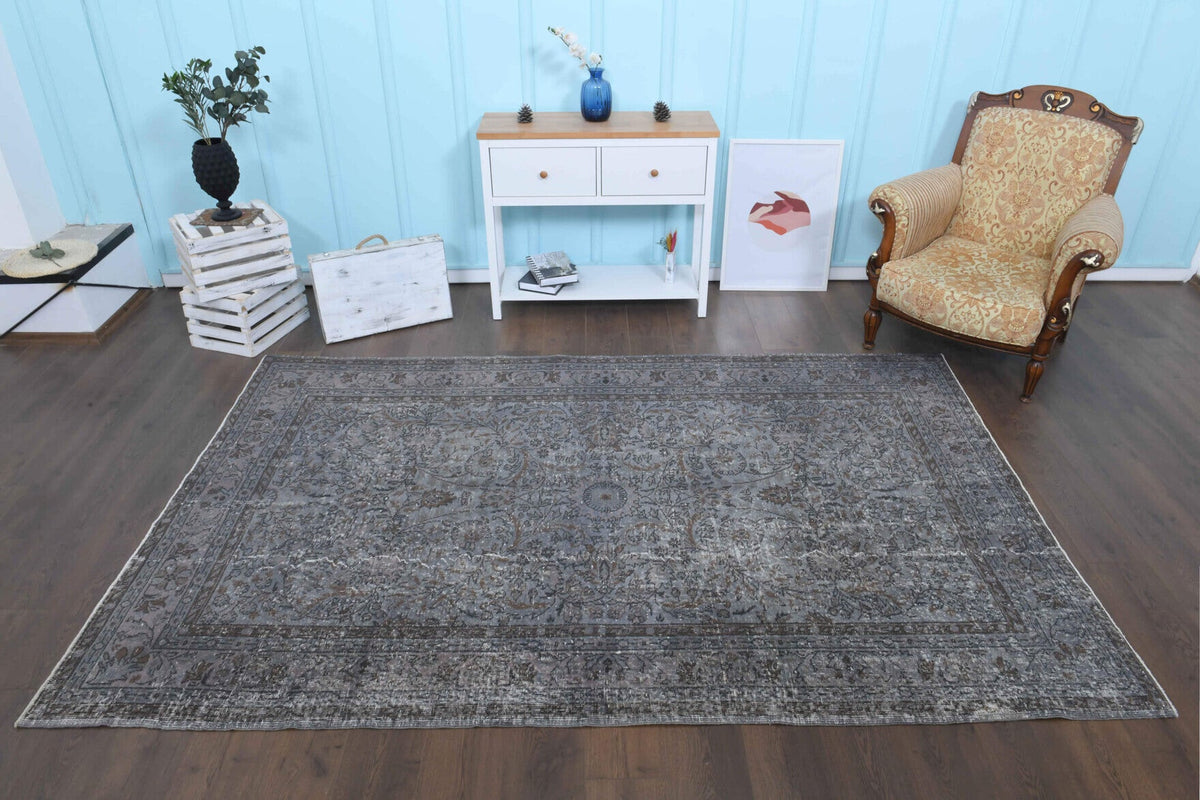 Vintage Hereke Gray Floral Rug