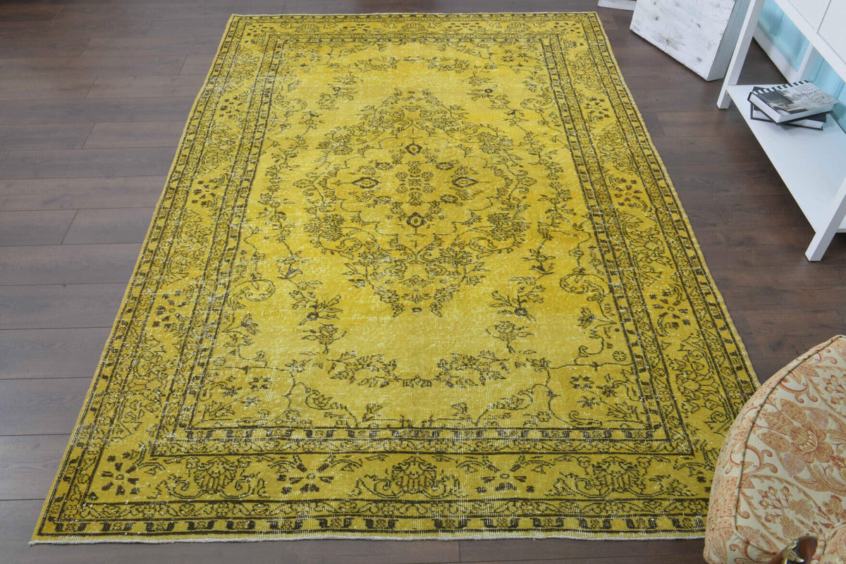 Yellow Vintage Area Oushak Rug