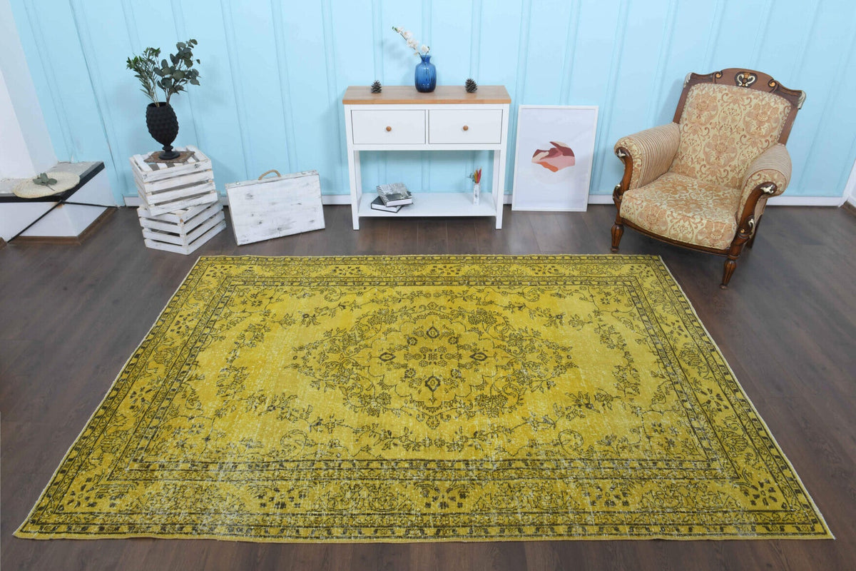 Yellow Vintage Area Oushak Rug