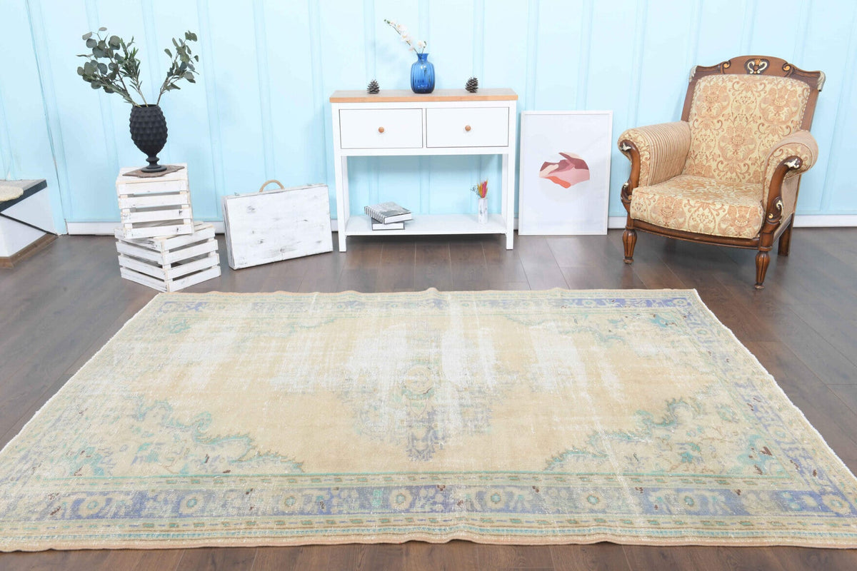 El yapımı vintage halı 188x262 cm oryantal desenli yün - desen detayı