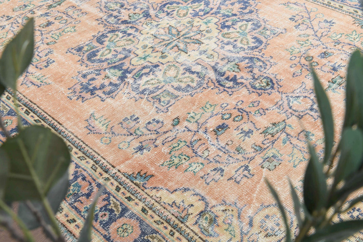 El yapımı vintage halı 183x305 cm oryantal desenli yün - yakın çekim doku detayı
