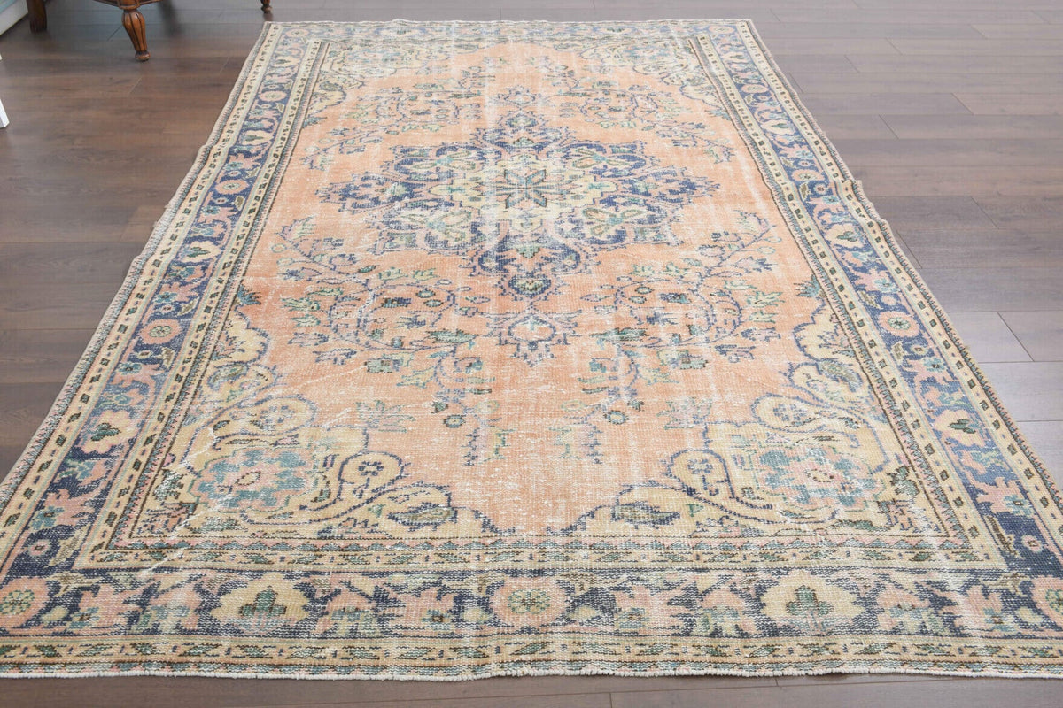 El yapımı vintage halı 183x305 cm oryantal desenli yün - kenar ve saçak detayı