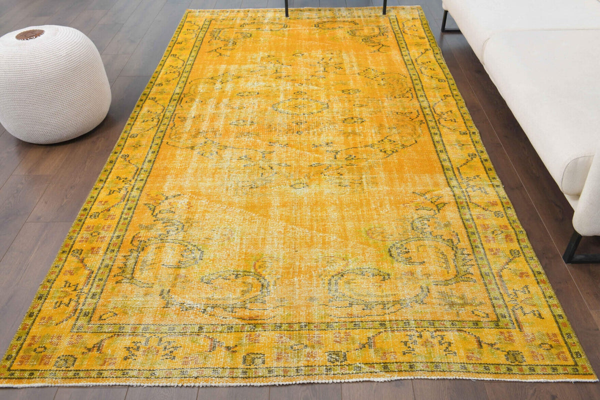 Vintage Yellow Rug, Turkish Area Anatolian Rug