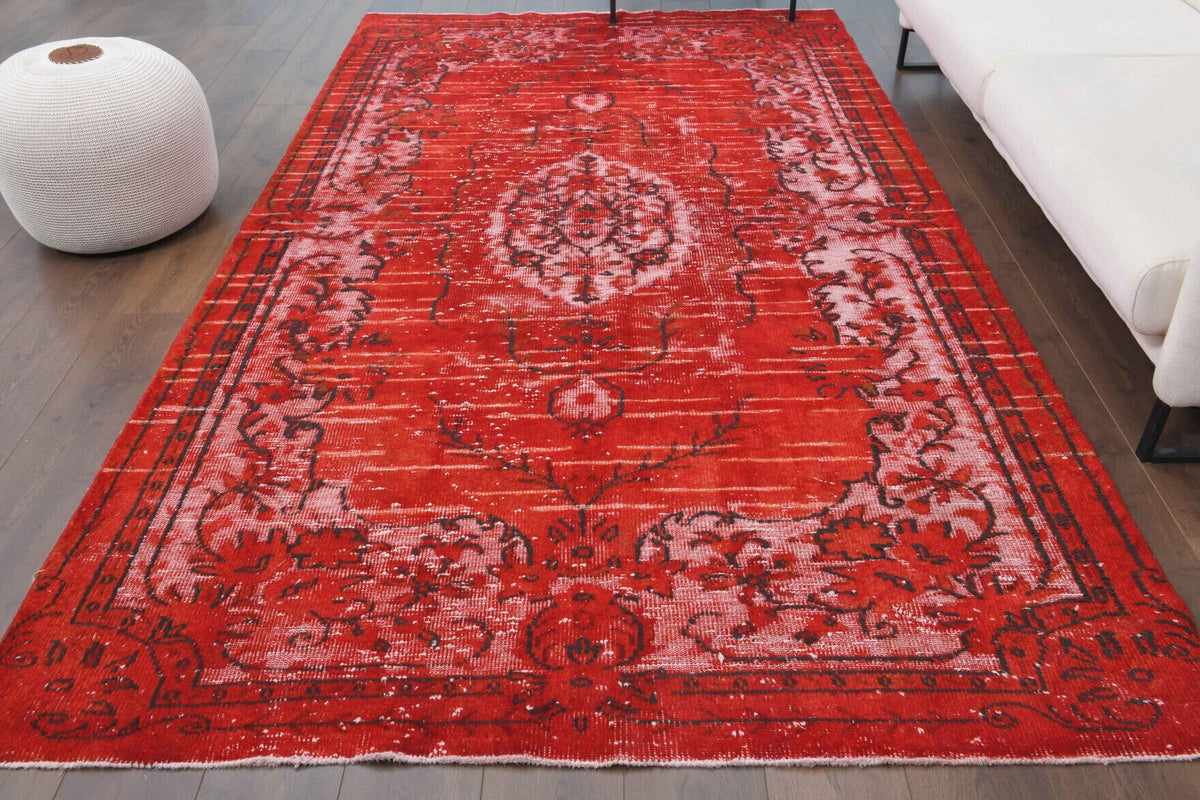 El yapımı vintage halı 183x323 cm oryantal desenli yün - detay görünümü