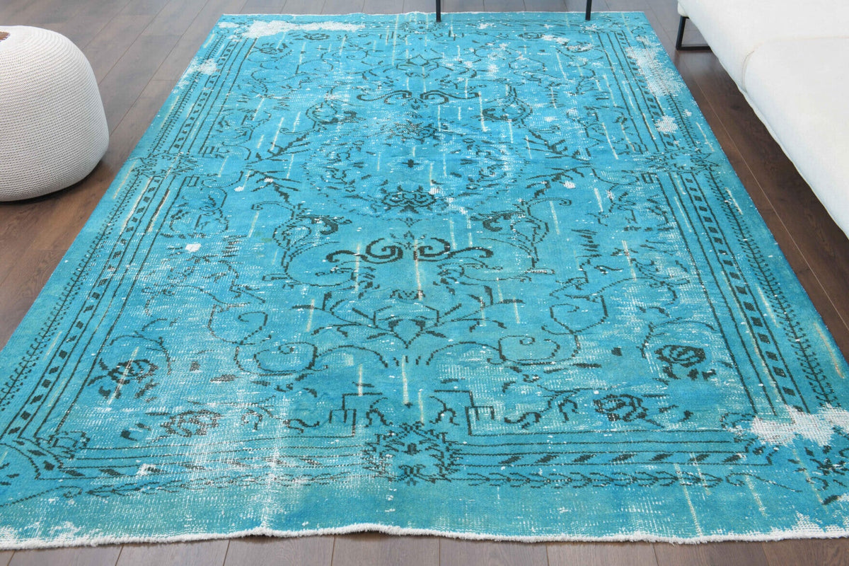 El yapımı vintage halı 193x292 cm oryantal desenli yün - detay görünümü