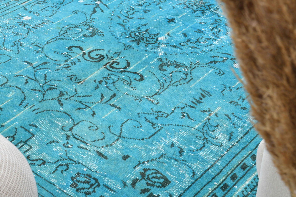 El yapımı vintage halı 193x292 cm oryantal desenli yün - yakın çekim doku detayı