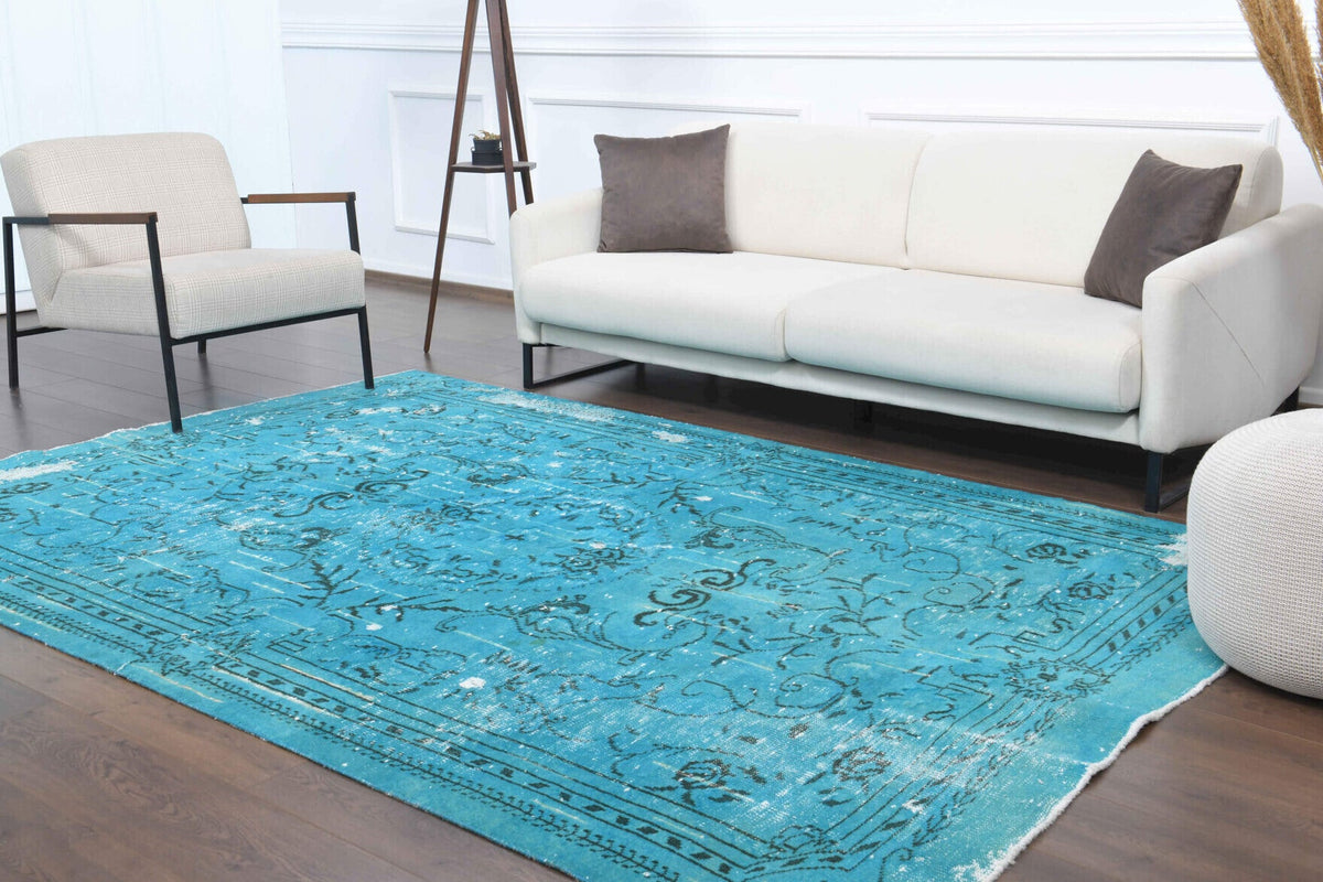 El yapımı vintage halı 193x292 cm oryantal desenli yün - kenar ve saçak detayı