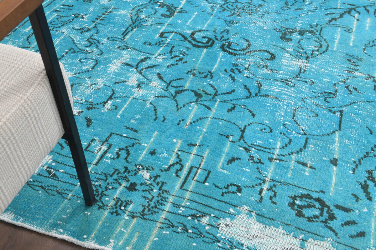 El yapımı vintage halı 193x292 cm oryantal desenli yün - üstten görünüm