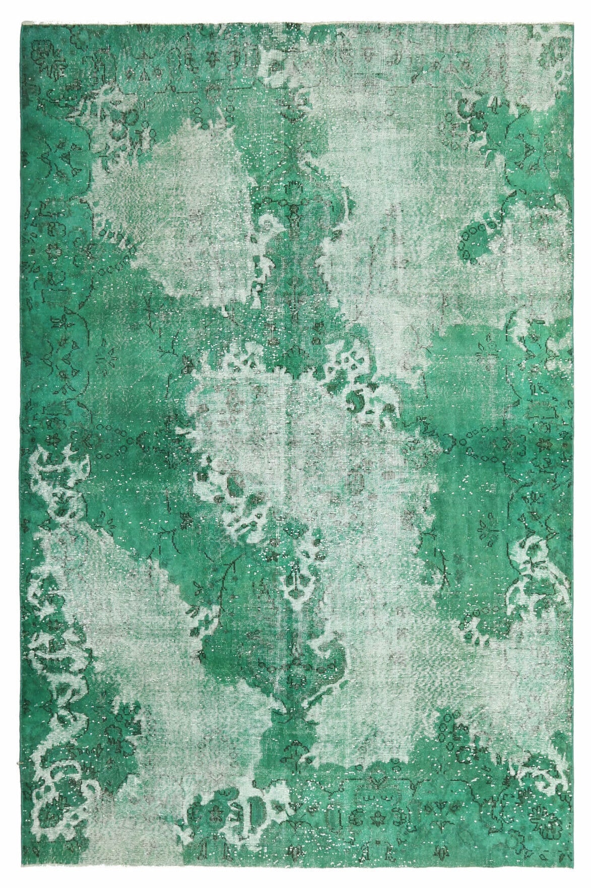 Overdyed Distressed Green Vintage Oushak Rug
