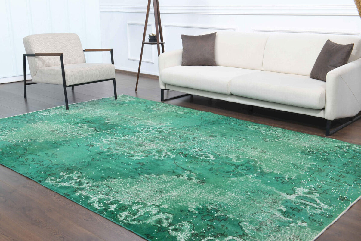 El yapımı vintage halı 208x320 cm çiçek desenli desenli yün - kenar ve saçak detayı