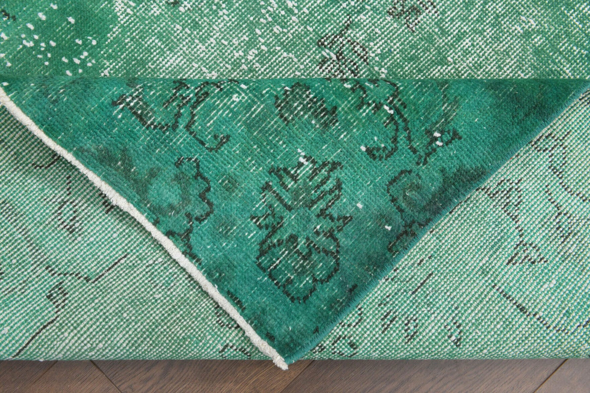 El yapımı vintage halı 208x320 cm çiçek desenli desenli yün - ışık altında renk detayı