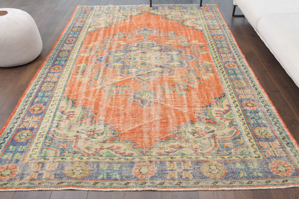 El yapımı vintage halı 183x274 cm oryantal desenli yün - detay görünümü