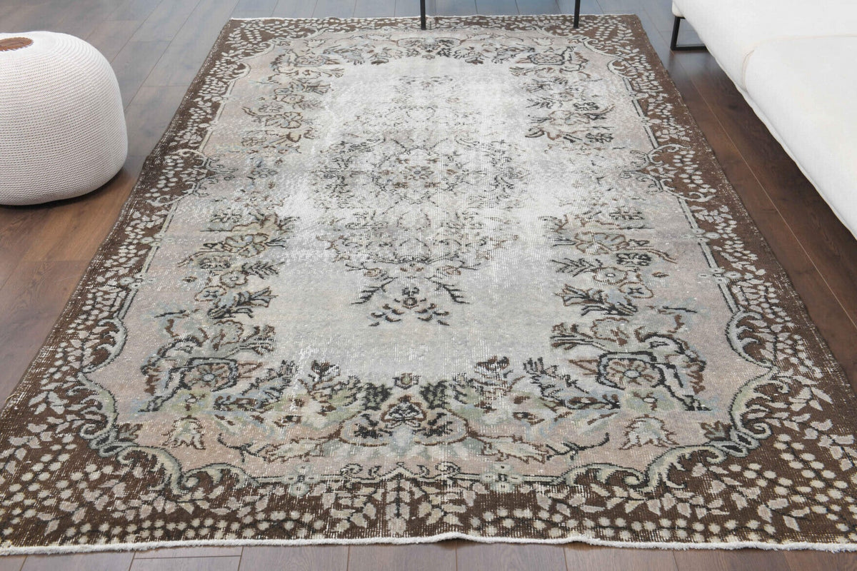 El yapımı vintage halı 183x274 cm oryantal desenli yün - detay görünümü
